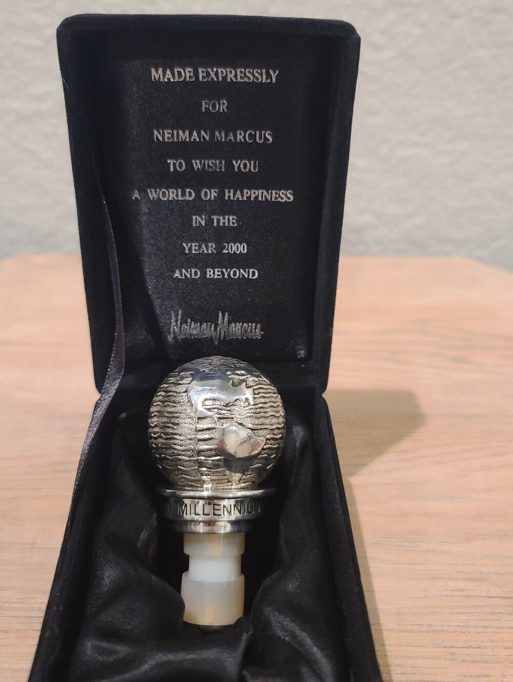 2000 Neiman Marcus The New Millennium Silver Plated Globe Stopper in Velvet Box